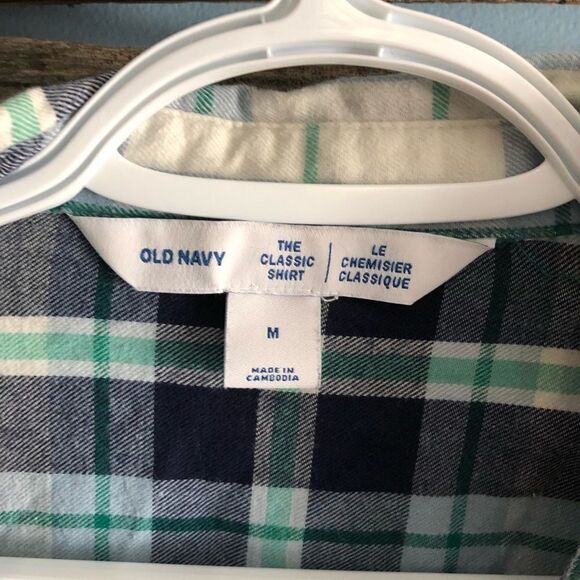 old Navy size Med White and blue basic plaid button down shirt - Picture 4 of 4